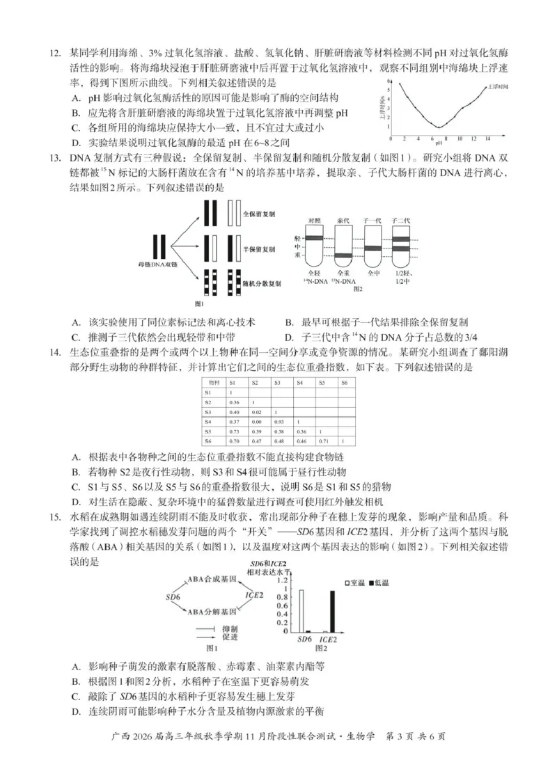 广西邕衡2025年11月高三联考生物邕衡2025年11月高三联考生物试卷_2025年11月_251126广西邕衡教育&middot;名校联盟广西2026届高三年级秋季学期11月份阶段性联合测试（全科）