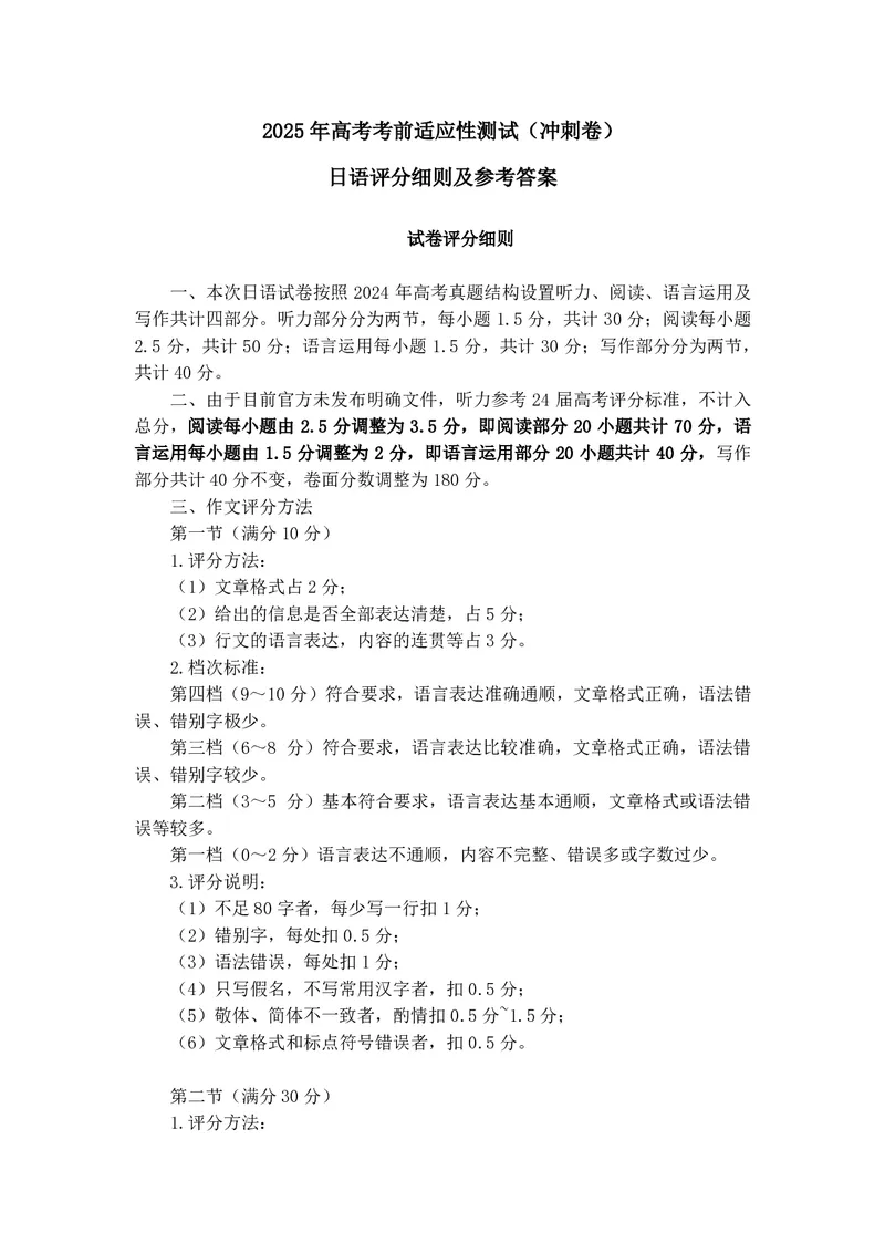 山西省思而行2025年高考考前适应性测试（冲刺卷）日语答案_2025年4月_250417山西省思而行2025年高考考前适应性测试（冲刺卷）（山西二模）（全科）