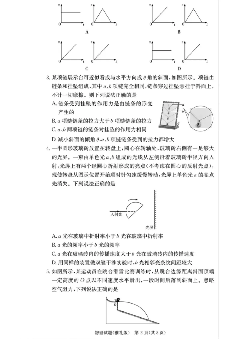湖南省长沙市雅礼中学2025-2026学年高三上学期月考（二）物理（含答案）_2025年9月_250922湖南省长沙市雅礼中学2025-2026学年高三上学期月考（二）