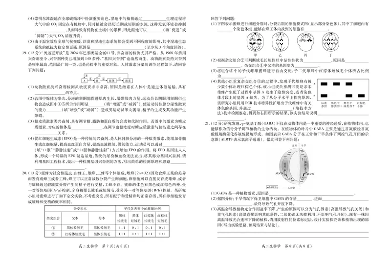 生物2025届江西省上进联考高三年级４月联考检测_2025年5月_05022025届江西省上进联考高三年级４月联考检测（全科）