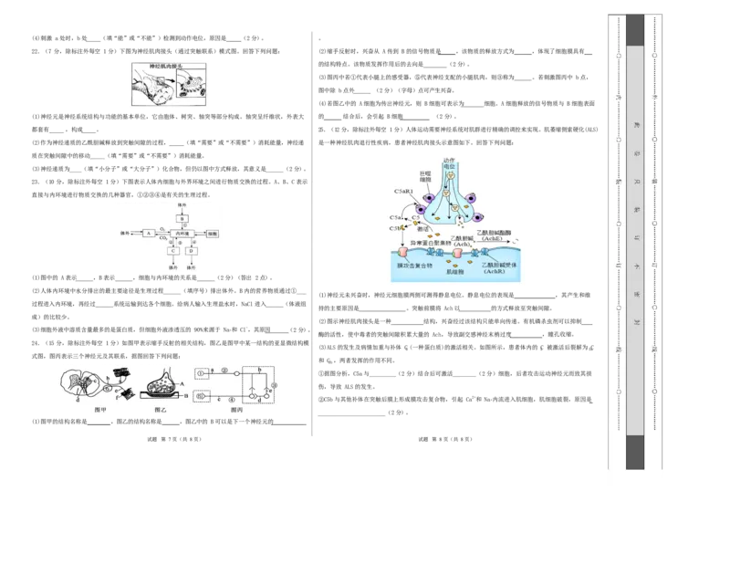 高二生物第一次月考卷不定项版测试范围：人教版2019选择性必修1第1章~第2章（考试版A3）_1多考区联考试卷_2510142025-2026学年高二生物上学期第一次月考试题