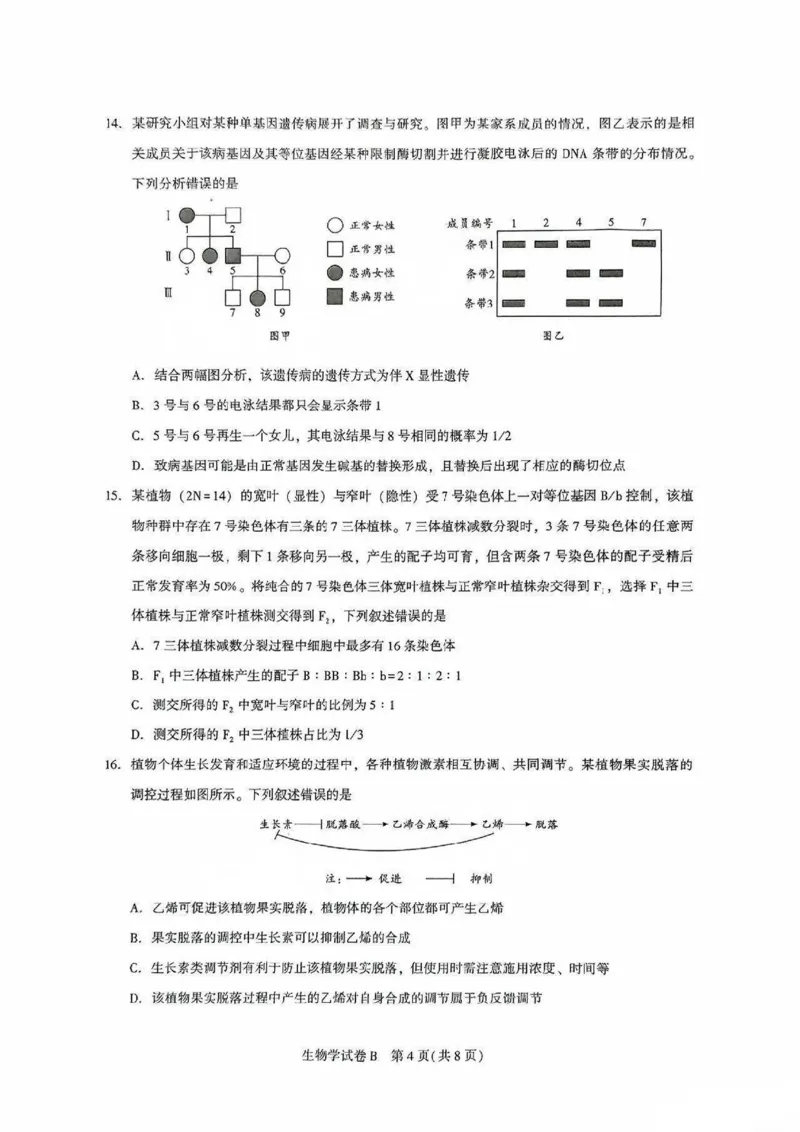 广东省广州市2025-2026学年高三上学期8月阶段训练生物试卷_2025年8月_2508222026届广州高三8月市调研考（全科）