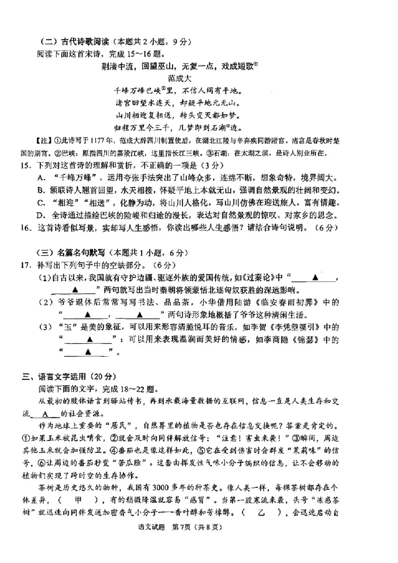 山东省九五高中协作体2025高三年级质量检测（九五联考）语文_2025年5月_250515山东省九五高中协作体2025高三年级质量检测（东营二模）（全科）