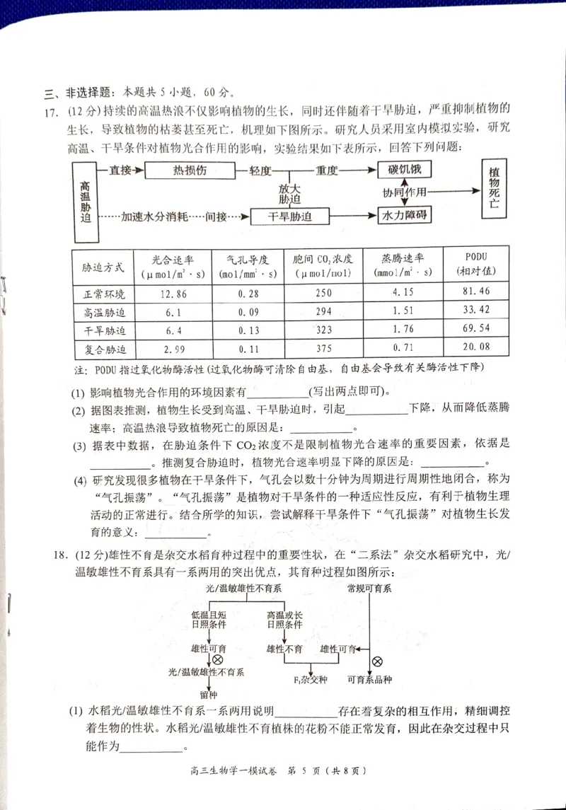 湖南省岳阳市2025届高三上学期教学质量监测（一）生物_2025年1月_250122湖南省岳阳市2025届高三上学期教学质量监测（一）（全科）