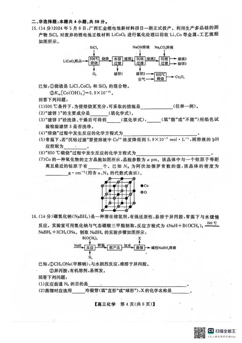 河池市2024年秋季学期高三期末学业水平质量检测化学_2025年1月_250118广西壮族自治区河池市2024年秋季学期高三期末学业水平质量检测（全科）