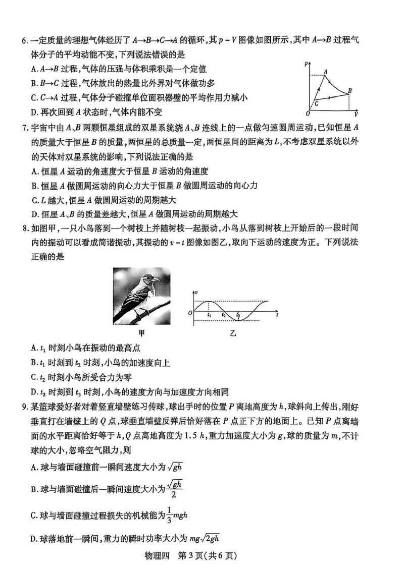 物理试卷_2025年3月_250331名校学术联盟&middot;高考模拟信息卷&冲刺卷&预测卷（全科）_2025届名校学术联盟高三下学期模拟冲刺物理试题（四）