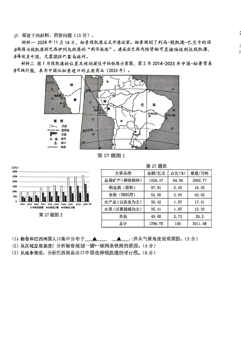 浙江省天域全国名校协作体2024-2025学年高三下学期3月月考地理+答案_2025年3月_250305浙江省天域全国名校协作体2024-2025学年高三下学期3月月考