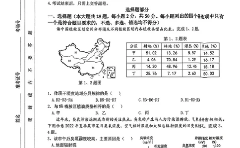 浙江省天域全国名校协作体2024-2025学年高三下学期3月月考地理+答案_2025年3月_250305浙江省天域全国名校协作体2024-2025学年高三下学期3月月考
