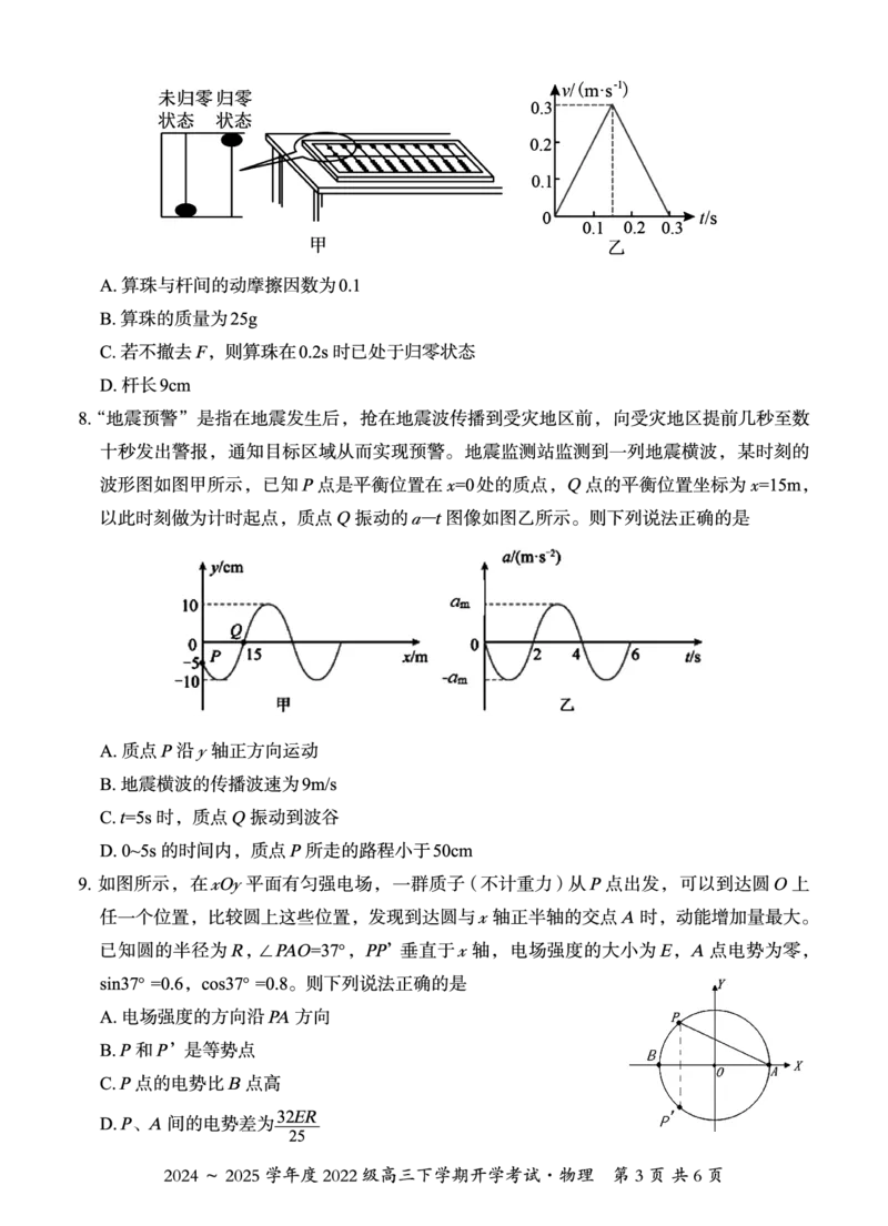 广西邕衡教育&middot;名校联盟2024~2025学年度2022级高三下学期开学考试物理_2025年2月_250220广西邕衡教育&middot;名校联盟2022级高三下学期开学考试（全科）