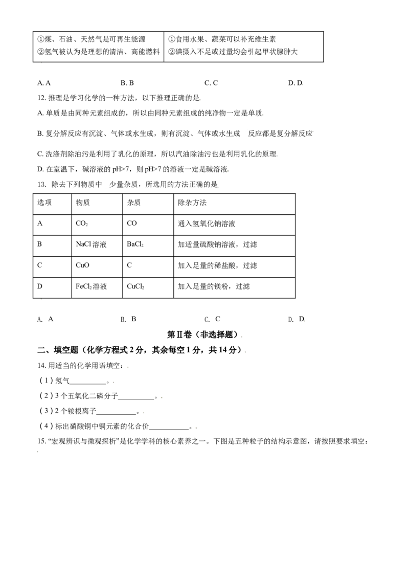 青海省西宁市城区2021年中考化学试题（原卷版）_中考真题_5.化学中考真题2015-2024年_2021年中考化学真题（83份）_西宁化学