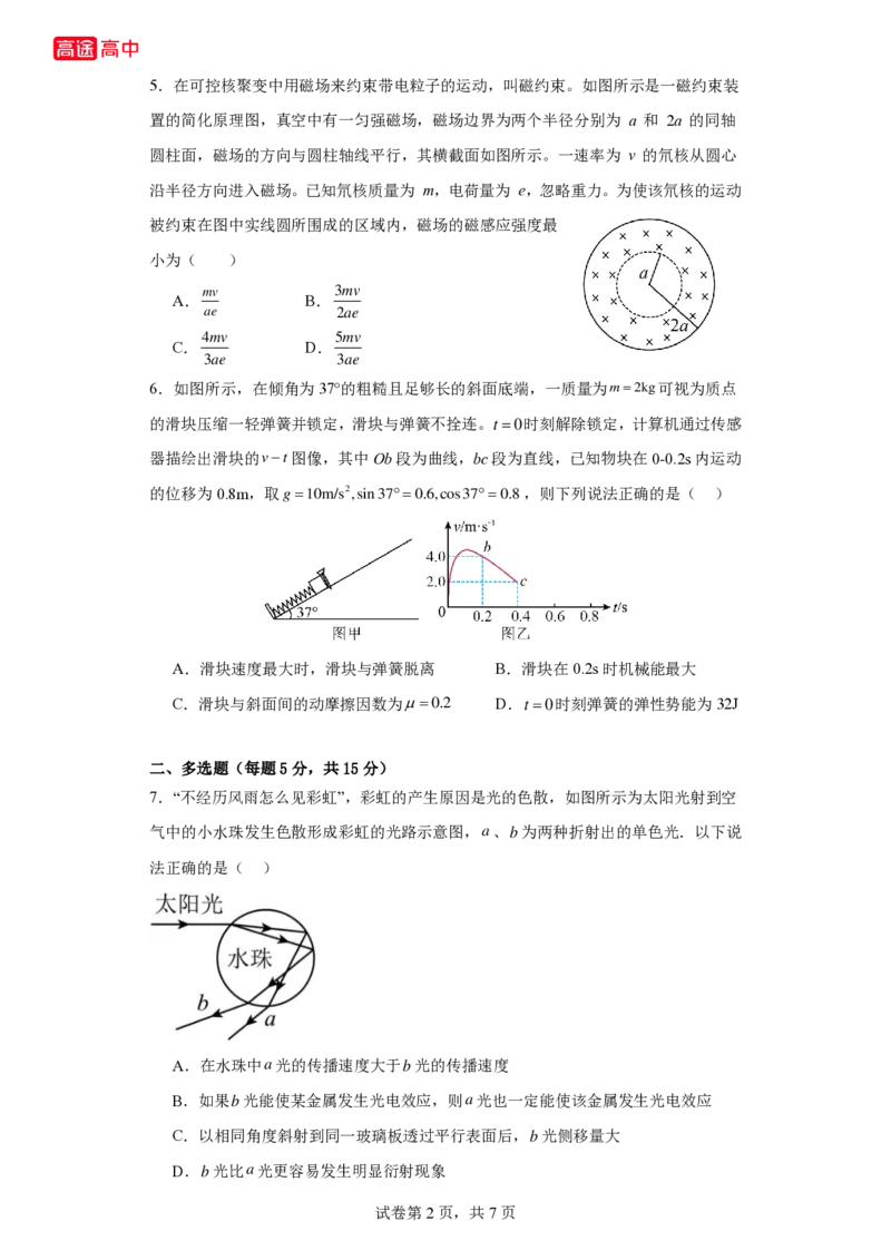6_2024贵州卷点睛押题_2024高考押题卷_132024高途全系列_26高途点睛卷_2024点睛密卷-物理
