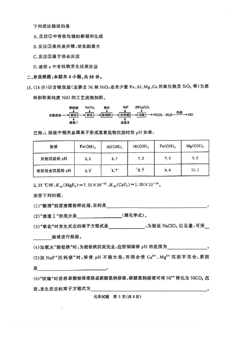 河南五市2025届高三期末化学试题及答案_2025年1月_250121河南普通高中（青桐鸣大联考）2024-2025学年（上）高三年级期末考试