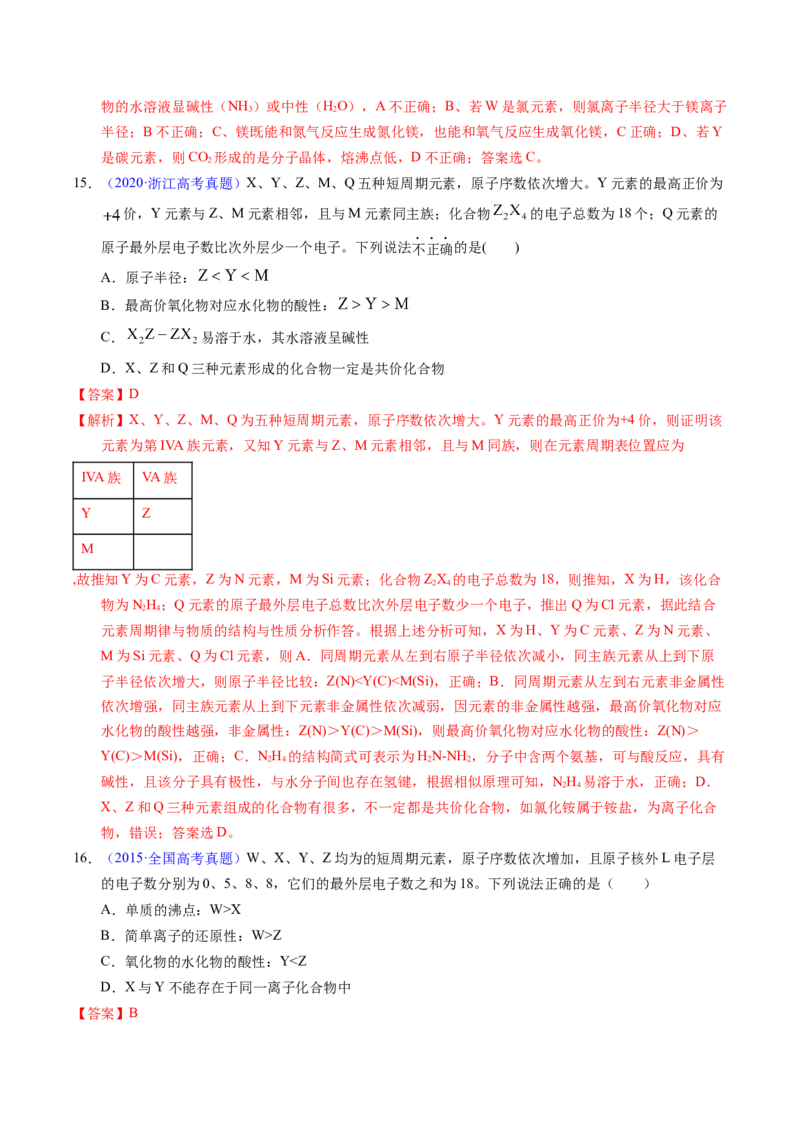 专题33&ldquo;位&mdash;构&mdash;性&rdquo;综合&mdash;&mdash;根据原子结构特点推断与分析（解析卷）_近10年高考真题汇编（必刷）_十年（2014-2024）高考化学真题分项汇编（全国通用）