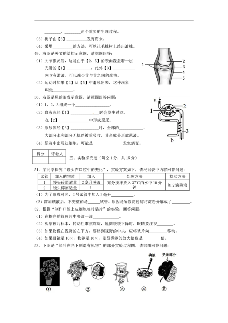黑龙江省龙东地区2015年中考生物真题试题（含答案）_中考真题_8.生物中考真题2015-2024年_2015年全国中考生物74份