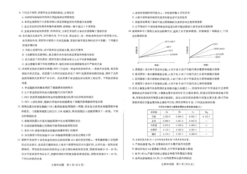 河南省天一大联考2024-2025学年高三上学期1月期末生物_2025年1月_250126河南省天一大联考2024-2025学年高三上学期1月期末试题（全科）