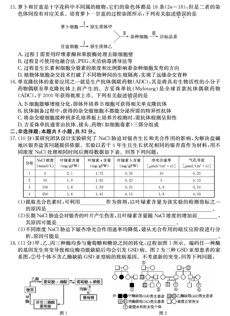 山西省三晋卓越联盟2025届高三上学期期末质量检测卷生物_2025年1月_250124山西省三晋卓越联盟2025届高三上学期期末质量检测卷（全）