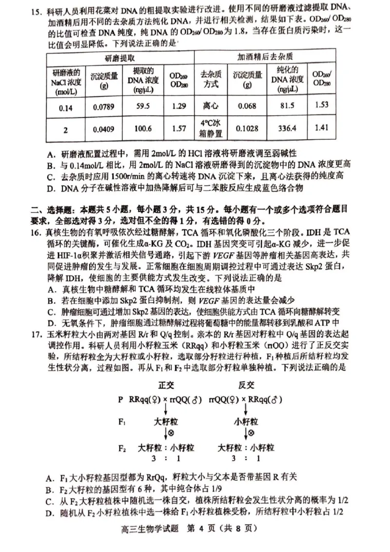 山东省淄博市2025届高三下学期3月模拟考试（淄博一模）生物_2025年3月_250309山东省淄博市、滨州市2025届高三下学期3月第一次模拟考试（全科）