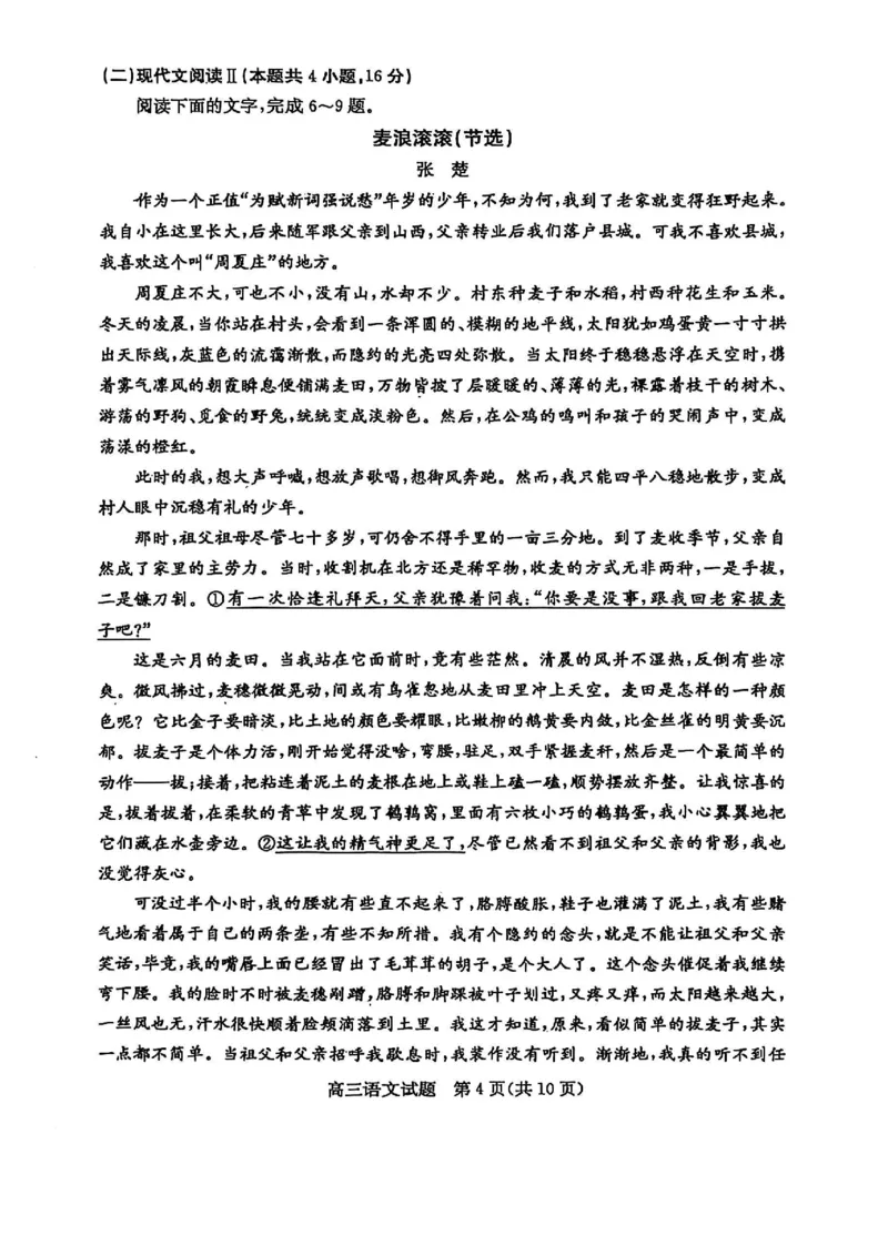 语文试卷_2025年1月_250120山东省枣庄市2025届高三第一学期质量检测（全科）_山东省枣庄市2024-2025学年高三上学期1月期末语文