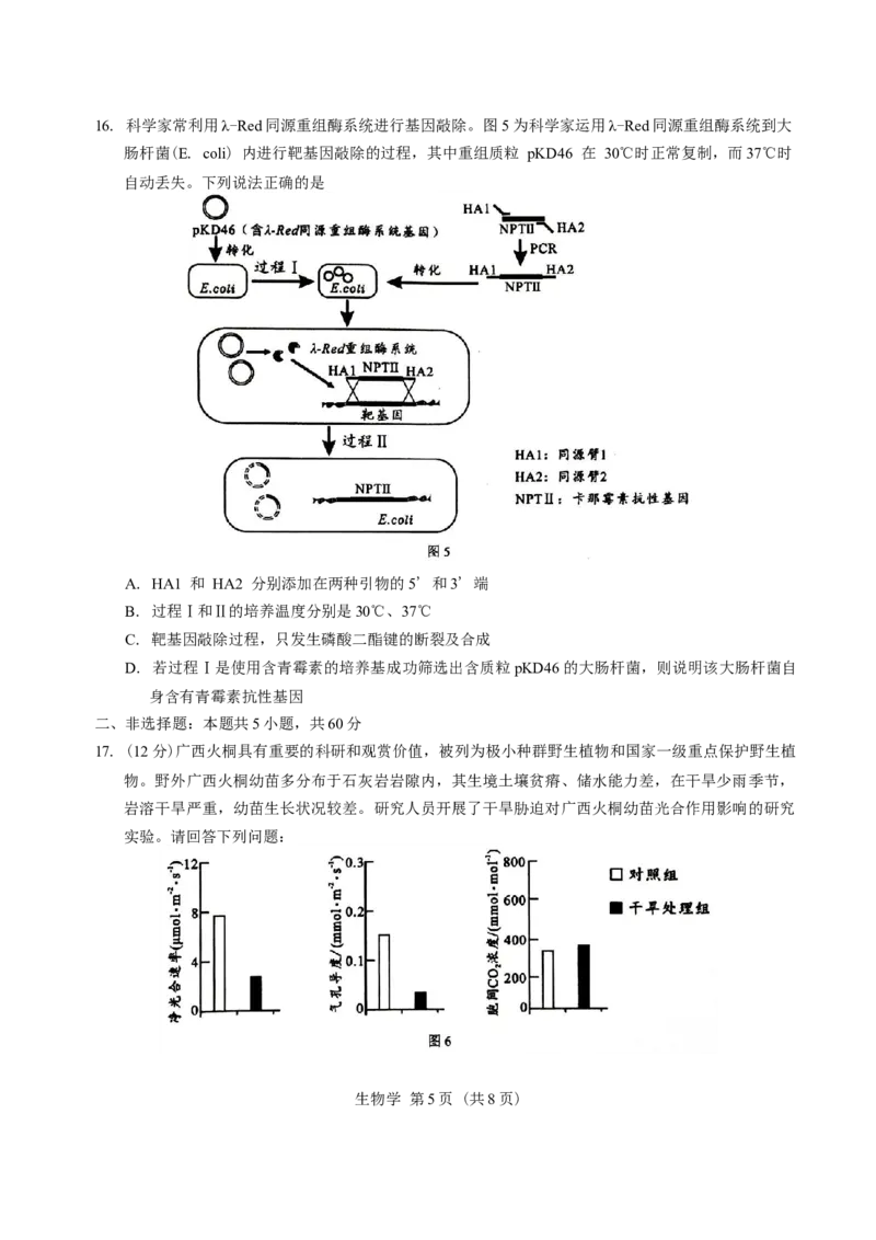 广西柳州市2025届高三第二次模拟考试生物学试题（含答案）_2025年1月_250111广西柳州市2025届高三第二次模拟考试