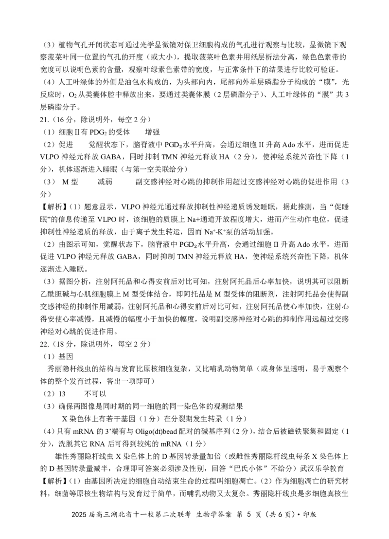 湖北十一校第二次联考生物答案_2025年3月_250326湖北省十一校2025届高三第二次联考（全科）_生物