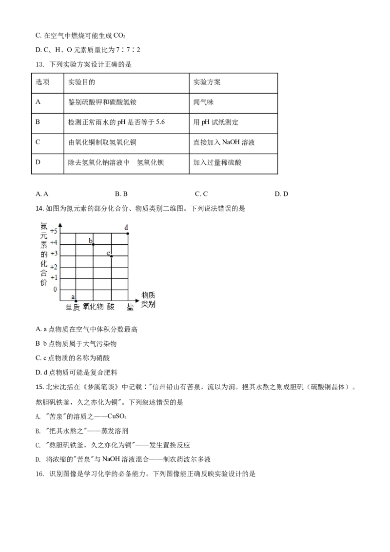 重庆市2021年中考化学试题（B卷）（原卷版）_中考真题_5.化学中考真题2015-2024年_2021年中考化学真题（83份）_​2021重庆化学B卷​