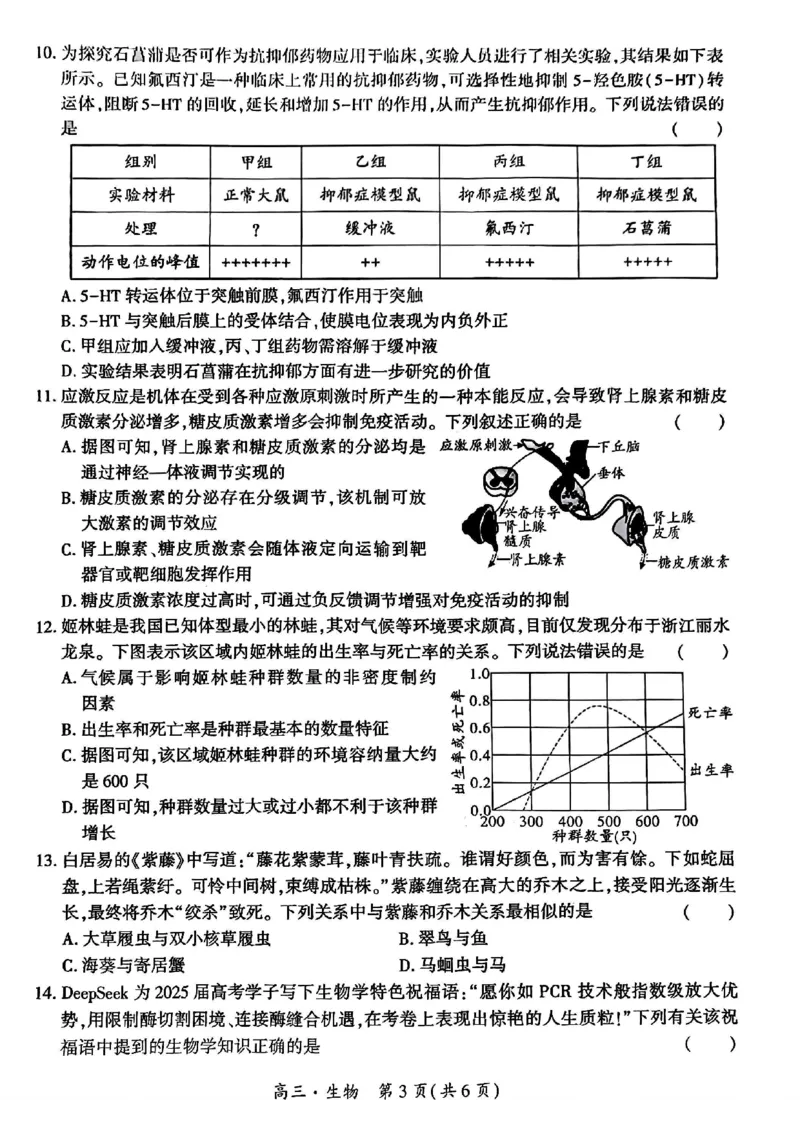 贵州省黔南布依族苗族自治州2025届高三年级第三次模拟考试生物_2025年4月_250418贵州省黔南布依族苗族自治州2025届高三年级第三次模拟考试（全科）