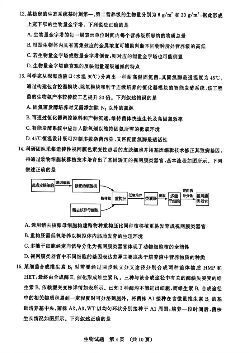 山东省济南市2025-2026学年高三上学期开学摸底考试生物试题_2025年9月_250912山东省济南市2025-2026学年高三上学期9月开学考试（全科）