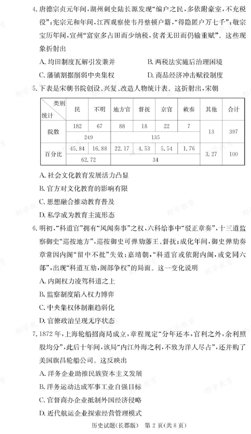 历史试卷（26长郡二）_2025年10月_251016湖南省长沙市长郡中学2025-2026学年高三上学期月考（二）（全科）_湖南省长沙市长郡中学2025-2026学年高三上学期月考（二）历史试题（含答案）