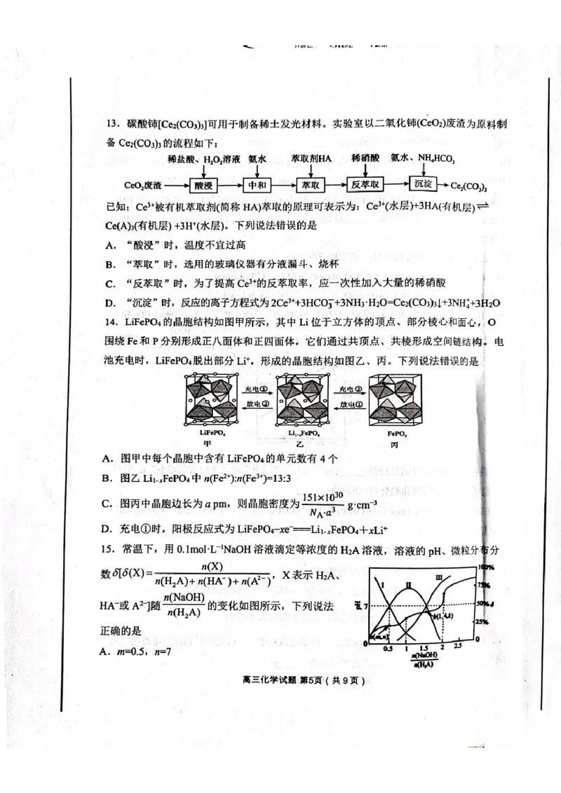 辽宁省丹东市2025届高三下学期3月总复习质量测试（一）化学含答案_2025年4月_250402辽宁省丹东市2025届高三下学期3月总复习质量测试（一）（全科）