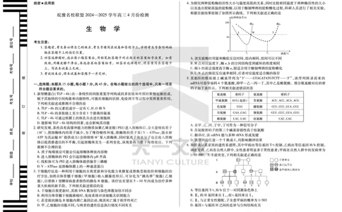 皖豫名校联盟2024-2025学年高三4月份检测生物_2025年4月_250423安徽省天一大联考皖豫名校联盟2024-2025学年高三4月份检测（全科）_皖豫名校联盟2024-2025学年高三4月份检测生物