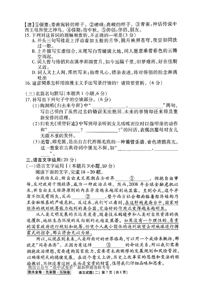 2023衡水金卷压轴卷（新高考）语文二_2023高考押题卷_2023衡水金卷压轴卷