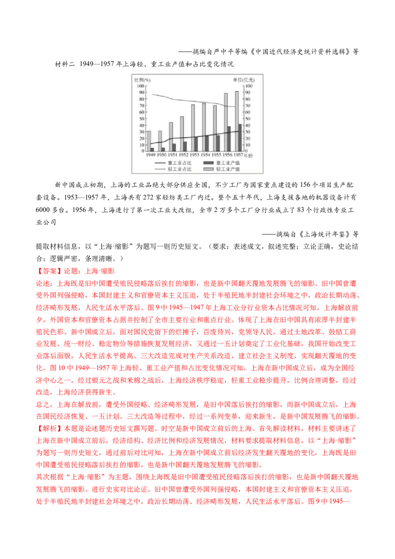 专题09中华人民共和国成立和社会主义革命与建设（教师卷）_近10年高考真题汇编（必刷）_十年（2014-2024）高考历史真题分项汇编（全国通用）