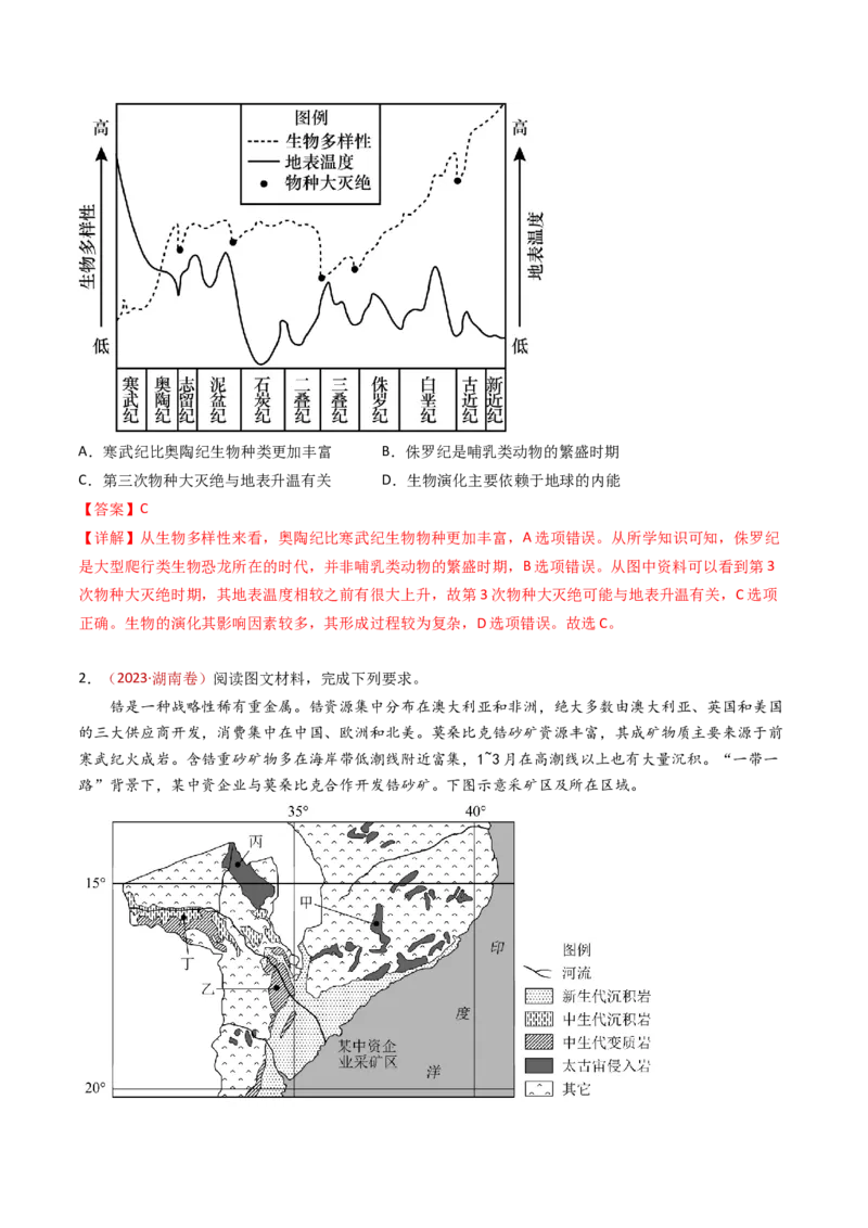 专题02行星地球-十年（2014-2023）高考地理真题分项汇编（解析卷）_近10年高考真题汇编（必刷）_十年（2014-2024）高考地理真题分项汇编（全国通用）