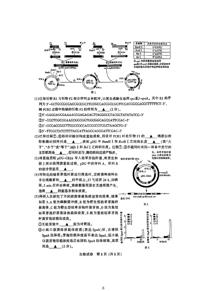 生物_2025年3月_2503212025届江苏苏北七市高三第二次调研（南通市、宿迁、连云港、泰州、扬州、徐州、淮安）（全科）_2025届江苏苏北七市高三第二次调研生物