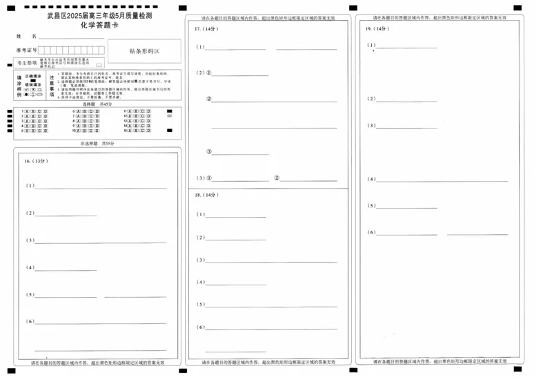湖北省武昌区2025届高三年级5月质量检测化学答题卡_2025年5月_250518湖北省武昌区2025届高三年级5月质量检测（全科）