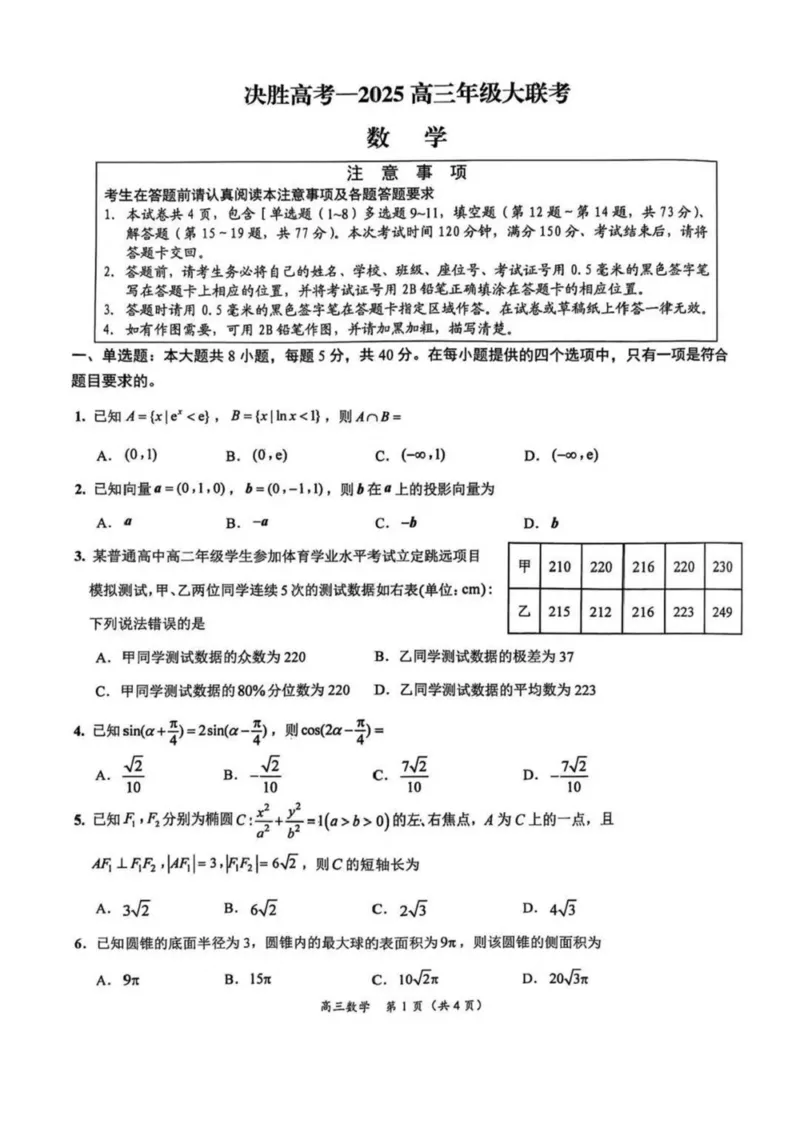 江苏省苏州市九校2024-2025学年高三下学期2月联考数学试题（含解析）_2025年2月_250222江苏省苏州九校2024-2025学年高三下学期2月联考