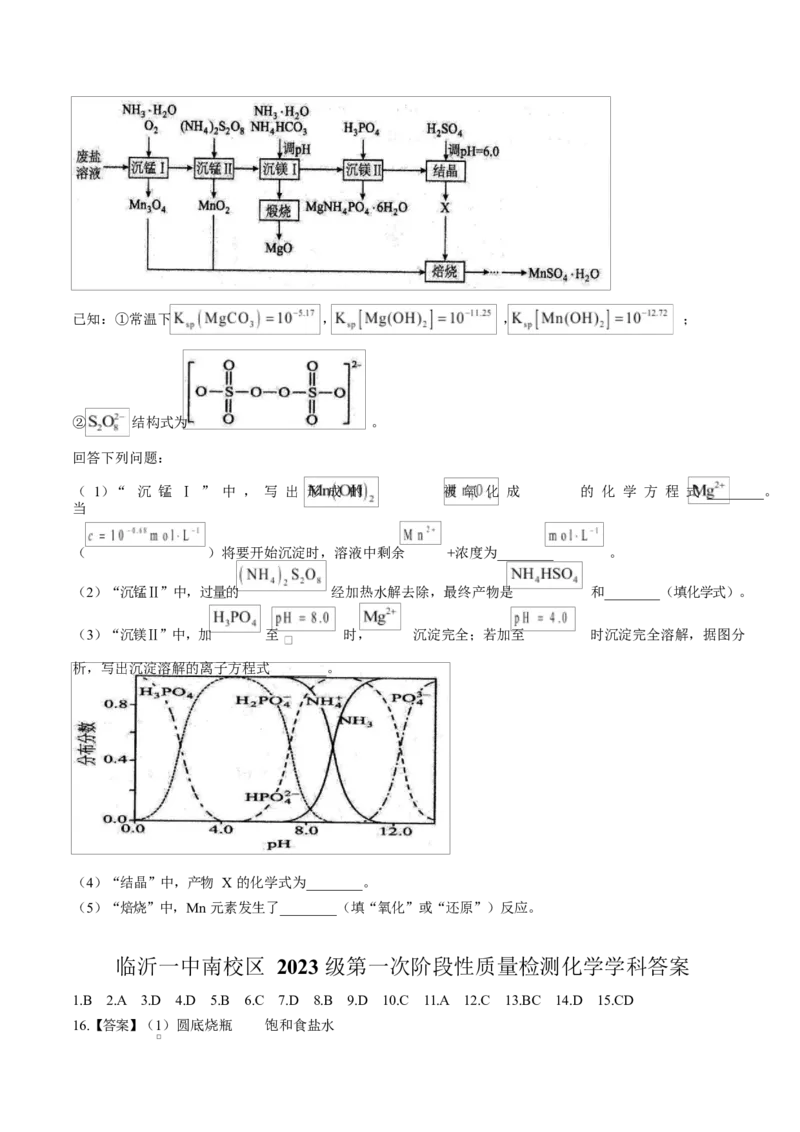 山东省临沂第一中学2026届高三上学期10月第一次阶段性质量检测+化学试题（含答案）_2025年10月_251016山东省临沂第一中学2026届高三上学期10月第一次阶段性质量检测（全科）