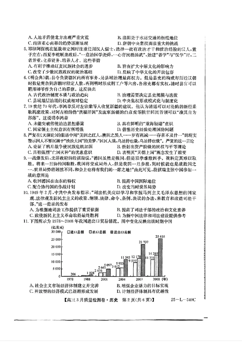 山西省三晋卓越联盟2025届高三3月联考（25-L-540C）历史+答案_2025年3月_250307山西省三晋卓越联盟2025届高三3月联考（25-L-540C）（全科）