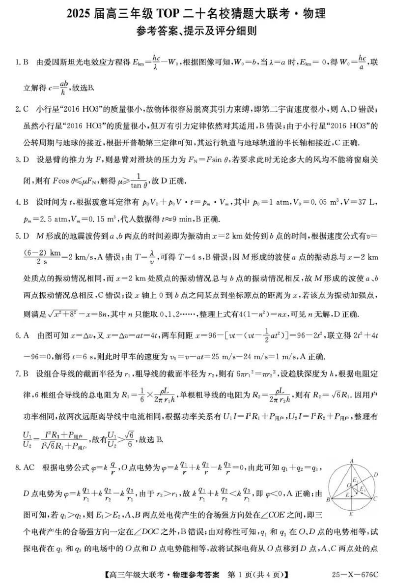 物理答案_2025年5月_250516河南省TOP二十名校2025届高三猜题大联考（全科）_河南省TOP二十名校2025届高三猜题大联考物理