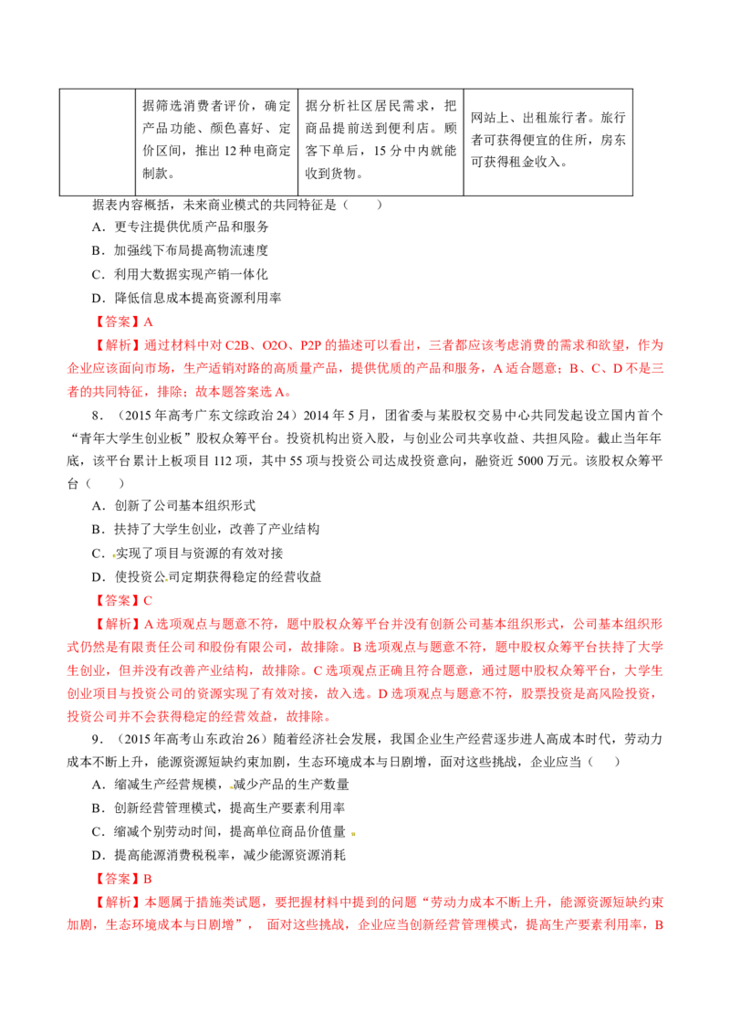 专题02生产、劳动与经营-学易金卷：十年（2014-2023）高考政治真题分项汇编（人教卷）（解析卷）_近10年高考真题汇编（必刷）_十年（2014-2024）高考政治真题分项汇编（全国通用）