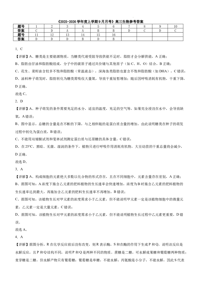 河南省信阳市淮滨县滨城高级中学2025-2026学年高三上学期9月月考生物答案_2025年10月_251006河南省信阳市淮滨县滨城高级中学2025-2026学年高三上学期9月月考