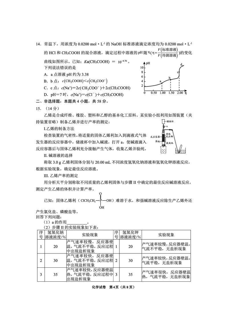 贵州省毕节市2025届高三年级高考第二次适应性考试化学_2025年3月_250313贵州省毕节市2025届高三年级高考第二次适应性考试（毕节二诊）（全科）
