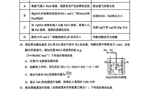 广州天河区2026届高三上学期综合测试（一）化学试题+答案_2025年10月_2510272026届广东省天河区普通高中毕业班综合测试（一）
