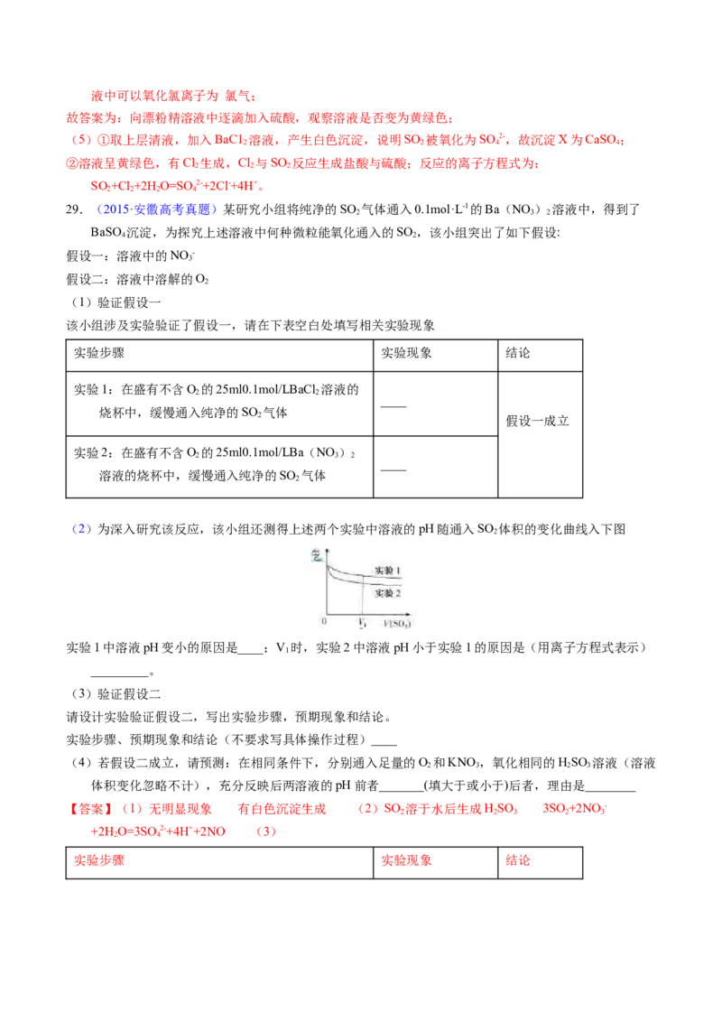 专题26硫及其化合物（解析卷）_近10年高考真题汇编（必刷）_十年（2014-2024）高考化学真题分项汇编（全国通用）_十年（2014-2023）高考化学真题分项汇编（全国通用）