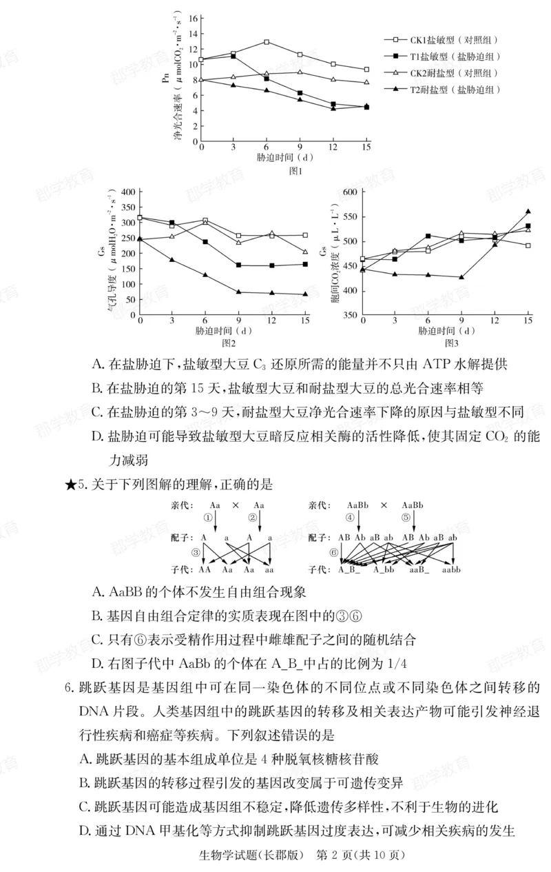 湖南省炎德&middot;英才大联考长郡中学2025届高三月考试卷（六）生物_2025年2月_250209湖南省炎德&middot;英才大联考长郡中学2025届高三月考试卷（六）（全科）