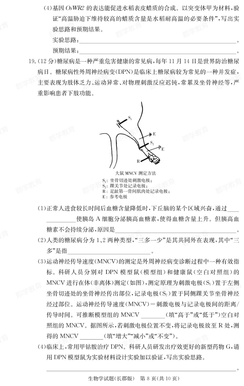 湖南省炎德&middot;英才大联考长郡中学2025届高三月考试卷（六）生物_2025年2月_250209湖南省炎德&middot;英才大联考长郡中学2025届高三月考试卷（六）（全科）