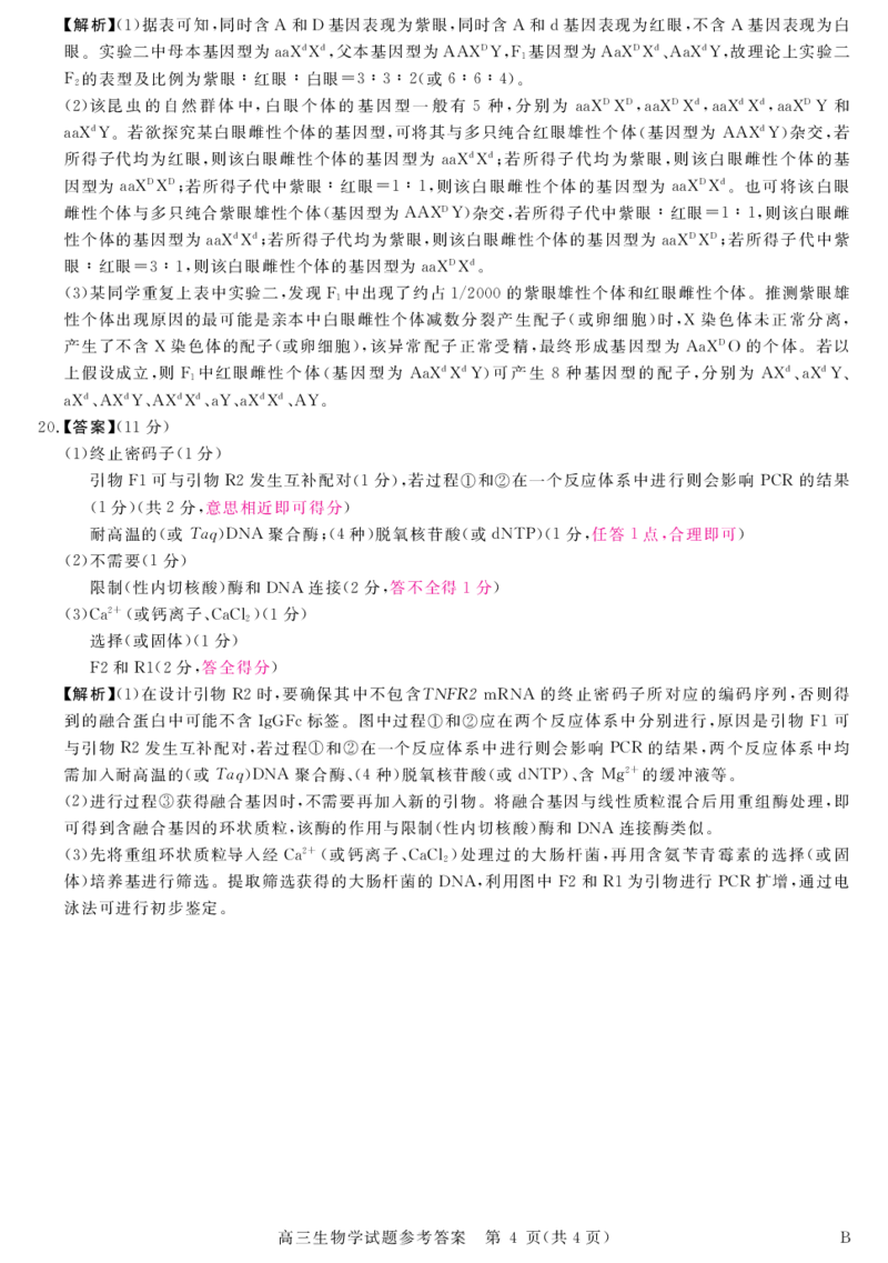 安徽省华师联盟2025届高三第二学期5月质量检测生物-B答案_2025年5月_250523安徽省华师联盟2025届高三第二学期5月质量检测（全科）