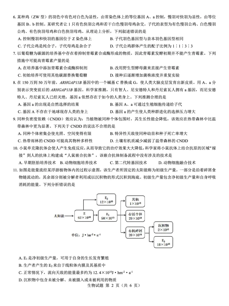 西北名校教研联盟2025届高三下学期2月联考生物试卷（含解析）_2025年2月_250226西北名校教研联盟2025届高三下学期2月联考（全科）