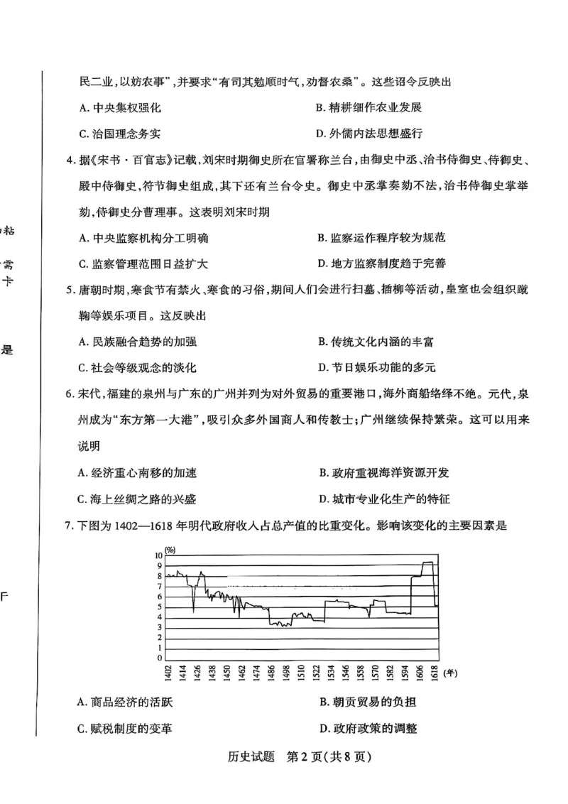 历史试卷-河南省天一大联考2025-2026学年（上）高三天一小高考（一）_2025年10月_251026天一大联考2025-2026学年(上)高三年级天一小高考(一)（全科）