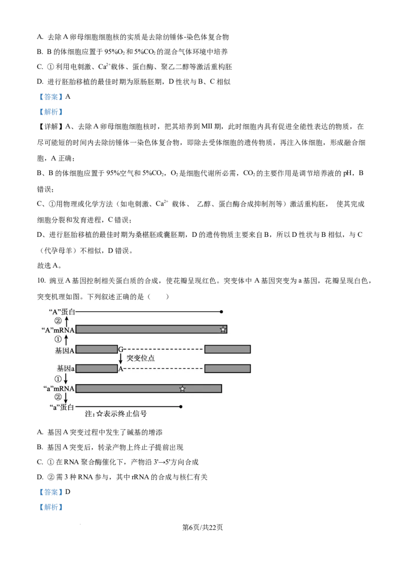 精品解析：2026届黑龙江省大庆市高三第一次质量检测生物试题（解析版）_2025年9月_2509142026届黑龙江省大庆市第一次教学质量检测（全科）
